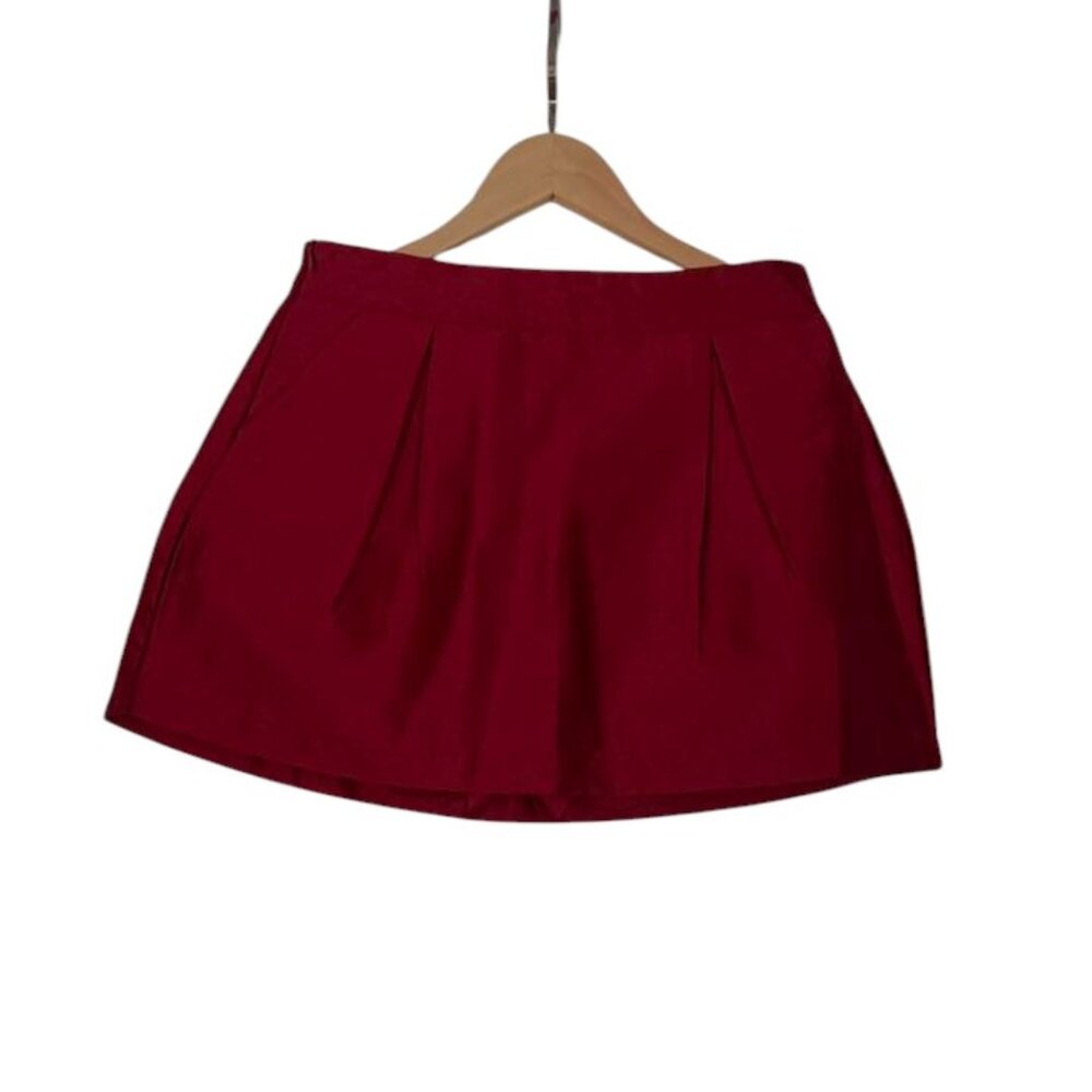Red Pleated Skater Skirt